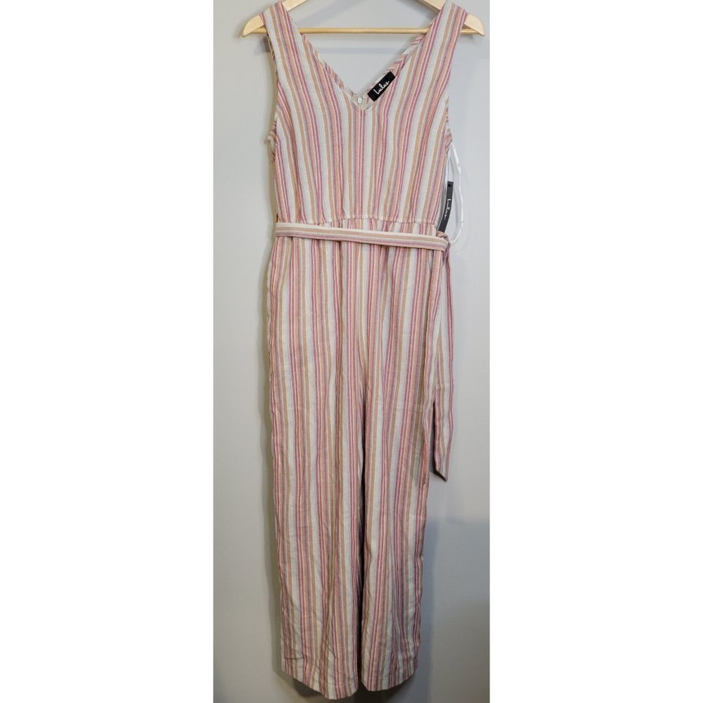 Lulus Linen Striped Jumpsuit with Tie Waist